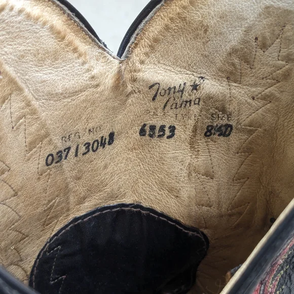 Tony Lama Cowboy Boots Red Black Lizard Leather Men 8.5 D - Picture 5 of 15